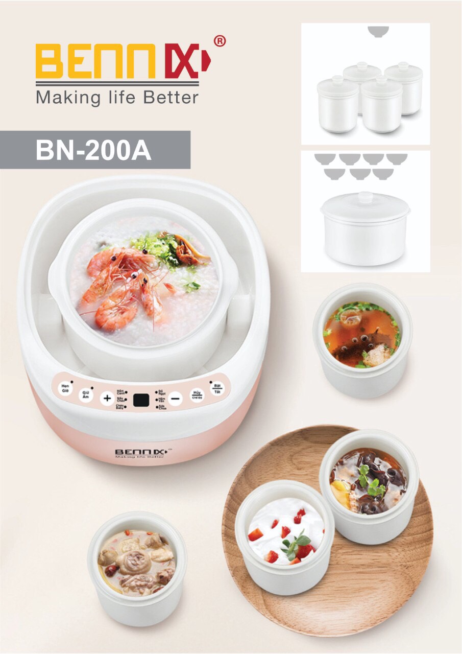 Nồi chưng yến bennix BN-200A Dung tích 2L (nồi nấu cách thủy) - Hàng Chính hãng