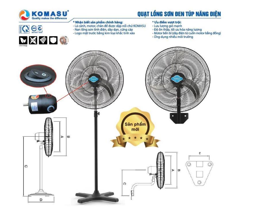 [HÀNG CHÍNH HÃNG] [KOMASU] Quạt treo tường Komasu KKM750 / KM650 / KM600