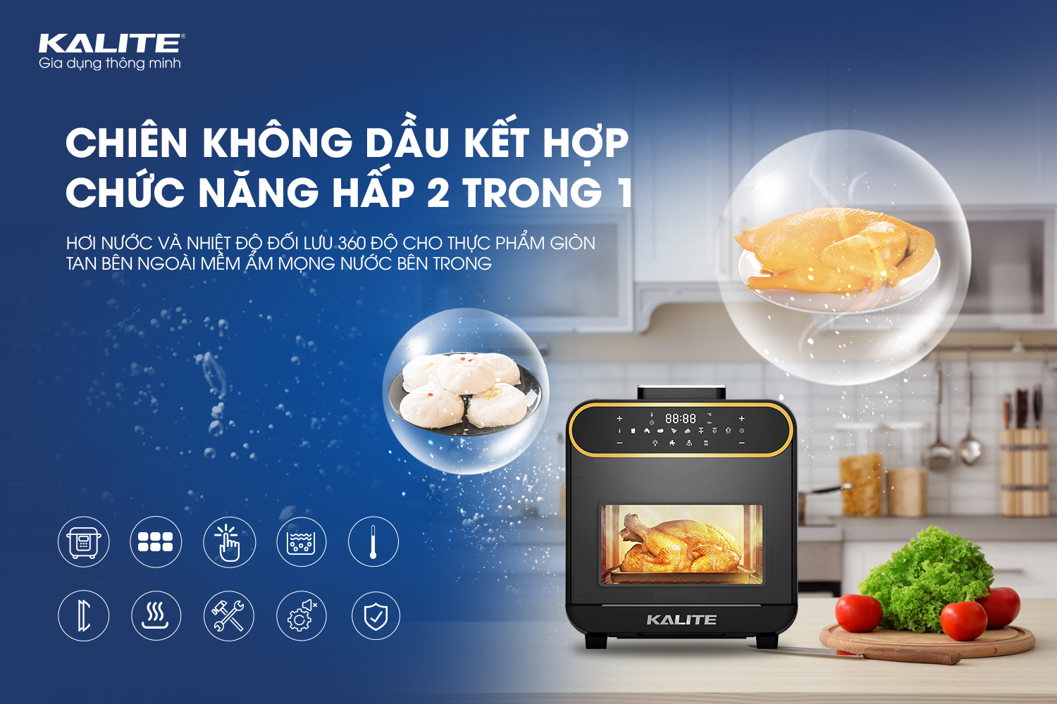[GIẢM 30%] [HÀNG CHÍNH HÃNG] Nồi chiên hấp Kalite Steam Pro