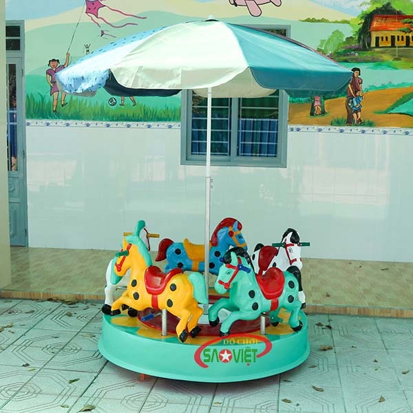 [HÀNG CHÍNH HÃNG] Đu quay 5 con ngựa mầm non bằng nhựa composite S06V10