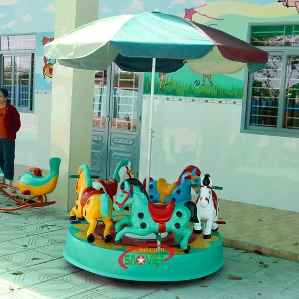 [HÀNG CHÍNH HÃNG] Đu quay 5 con ngựa mầm non bằng nhựa composite S06V10