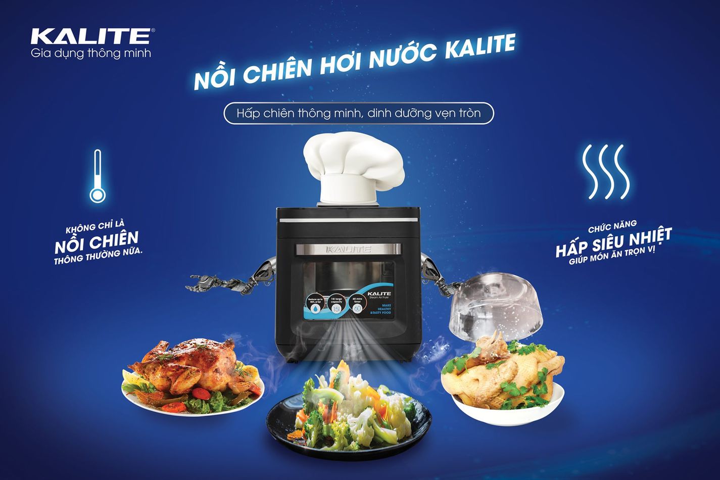 [QUÀ TẶNG TRỊ GIÁ 200K] Nồi Chiên Không Dầu Kết Hợp Hấp Kalite Steam X - Công Suất 1700W, Dung Tích 15L - Hàng Chính Hãng