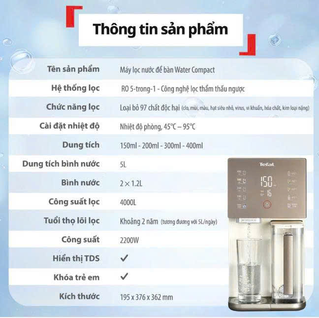 Máy lọc nước để bàn thông minh Tefal BR453AY0 / Tefal BR653BY0