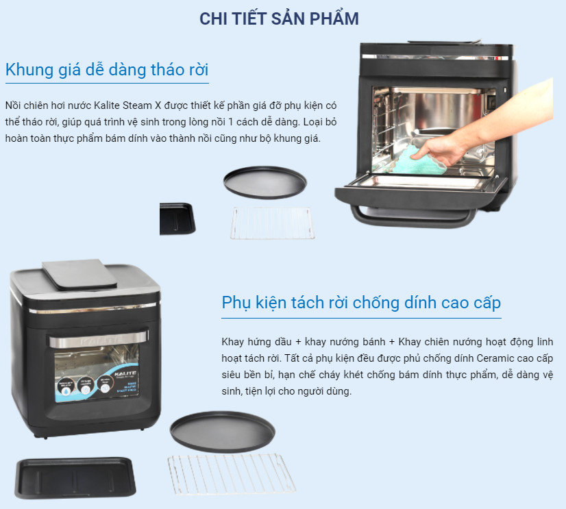 [QUÀ TẶNG TRỊ GIÁ 200K] Nồi Chiên Không Dầu Kết Hợp Hấp Kalite Steam X - Công Suất 1700W, Dung Tích 15L - Hàng Chính Hãng