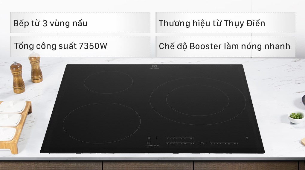 [GIẢM 30%] [HÀNG CHÍNH HÃNG] Bếp từ 3 vùng nấu lắp âm Electrolux LIT60342