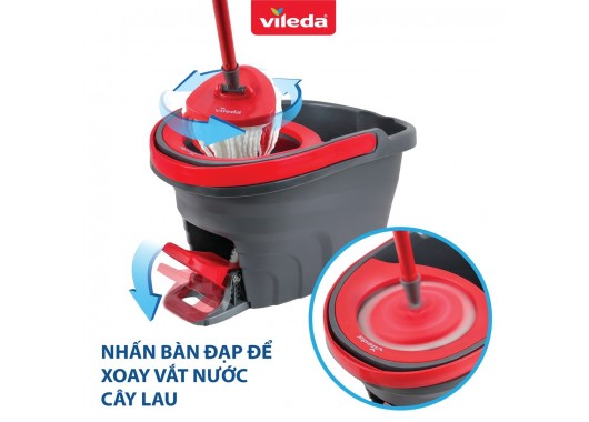 [HÀNG CHÍNH HÃNG] Cây lau nhà VILEDA Turbo Easy Wring&Clean đầu lau tam giác, xô giặt quay bằng chân