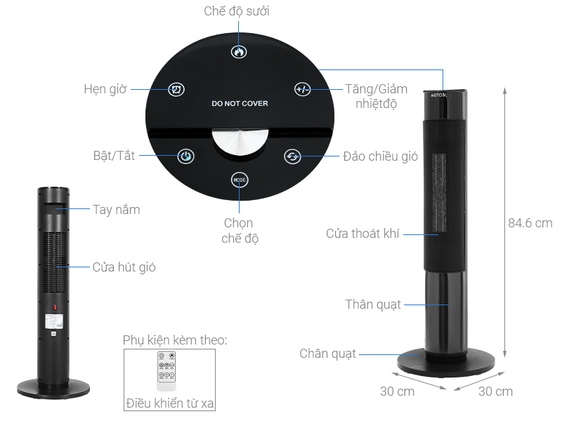 [GIẢM 30%] [HÀNG CHÍNH HÃNG] Quạt sưởi gốm Ceramic Mutosi MCH-2000L