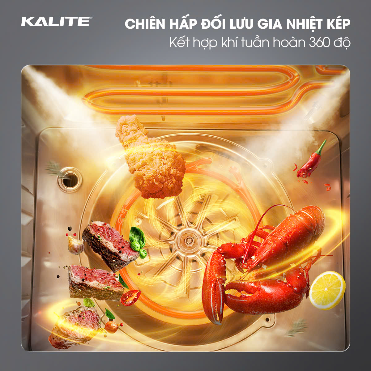 Nồi chiên hơi nước KALITE STEAM FUSION PRO, 4in1 chiên, hấp, nướng, rã đông, 20 lít