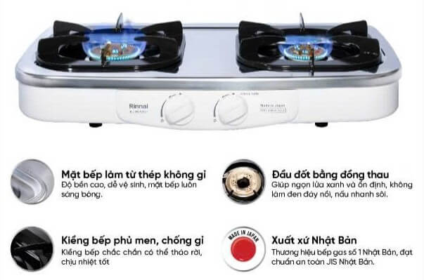 [HÀNG CHÍNH HÃNG] Bếp gas Rinnai RJ-554S(SV) - Nhập khẩu nguyên chiếc Nhật Bản - ( thay thế mã: Rinnai RTS-2KD)
