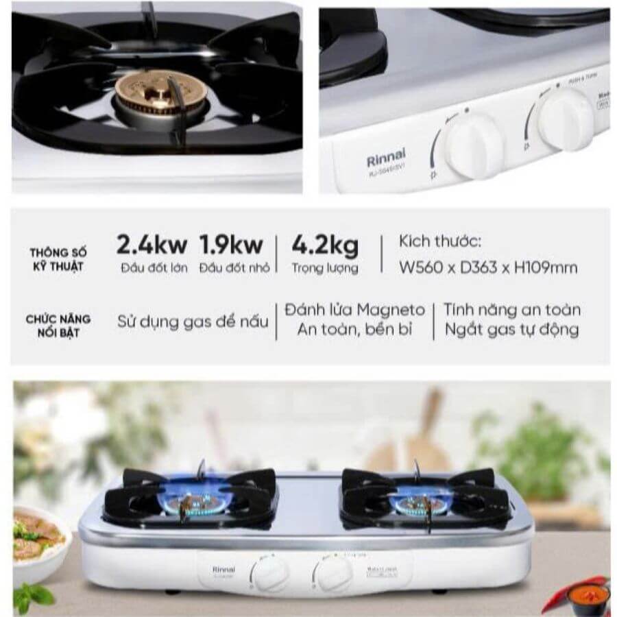 [HÀNG CHÍNH HÃNG] Bếp ga RINNAI RJ-554S(SV) Nhập khẩu nguyên chiếc Nhật Bản (thay thế mã cũ: RTS-2KD)
