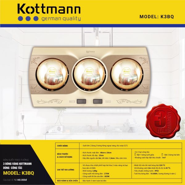 [GIẢM 30%] [CHÍNH HÃNG] KOTTMANN K1A / Đèn sưởi âm trần 2 bóng KOTTMANN K9R - Hàng chính hãng