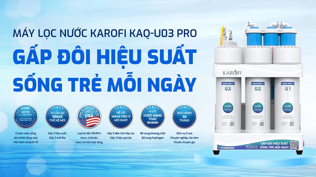 Máy lọc nước Karofi KAQ-U03 Pro: (Hàng chính hãng BH 3 năm tại nhà)