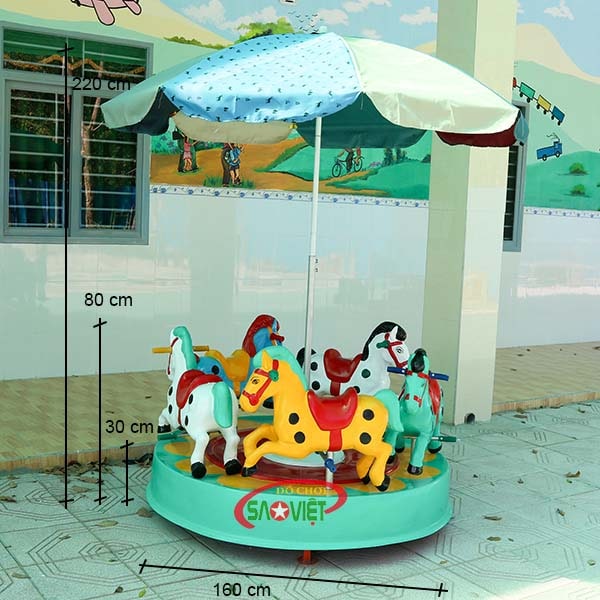 [HÀNG CHÍNH HÃNG] Đu quay 5 con ngựa mầm non bằng nhựa composite S06V10