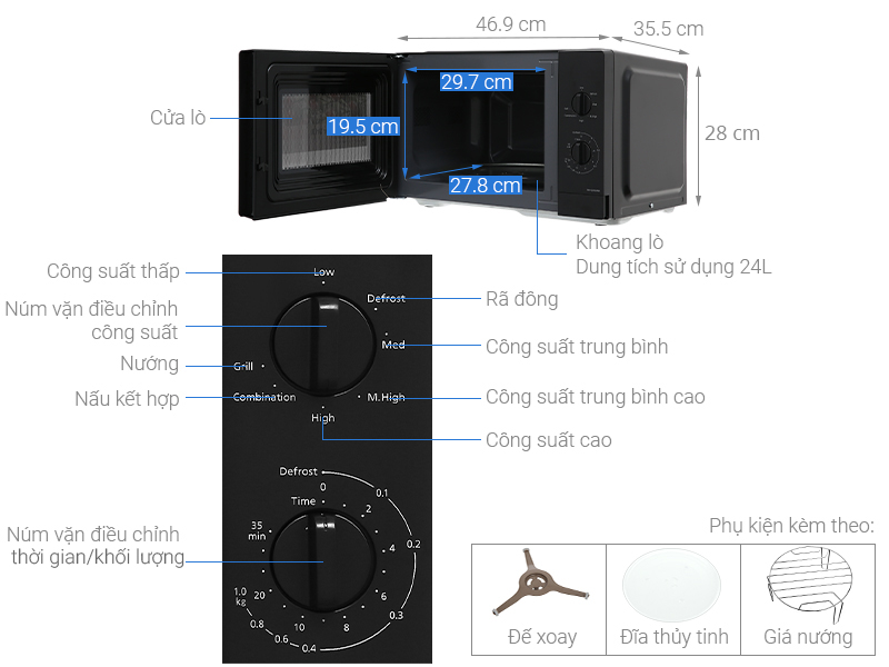 [HÀNG CHÍNH HÃNG] Lò vi sóng PANASONIC NN-GM34NBYUE 24L