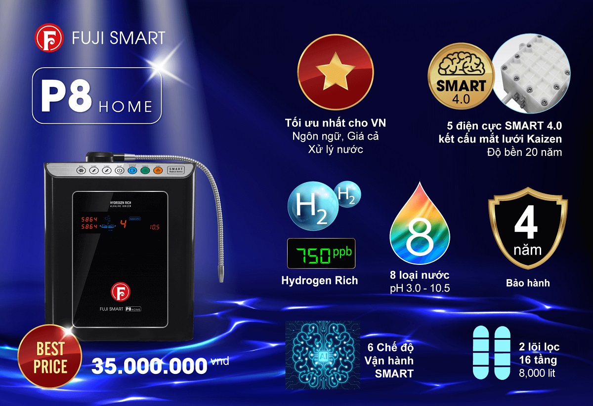 [HÀNG CHÍNH HÃNG] Máy điện giải ion kiềm Fuji Smart P8 Home Phụ kiện Lõi lọc tinh