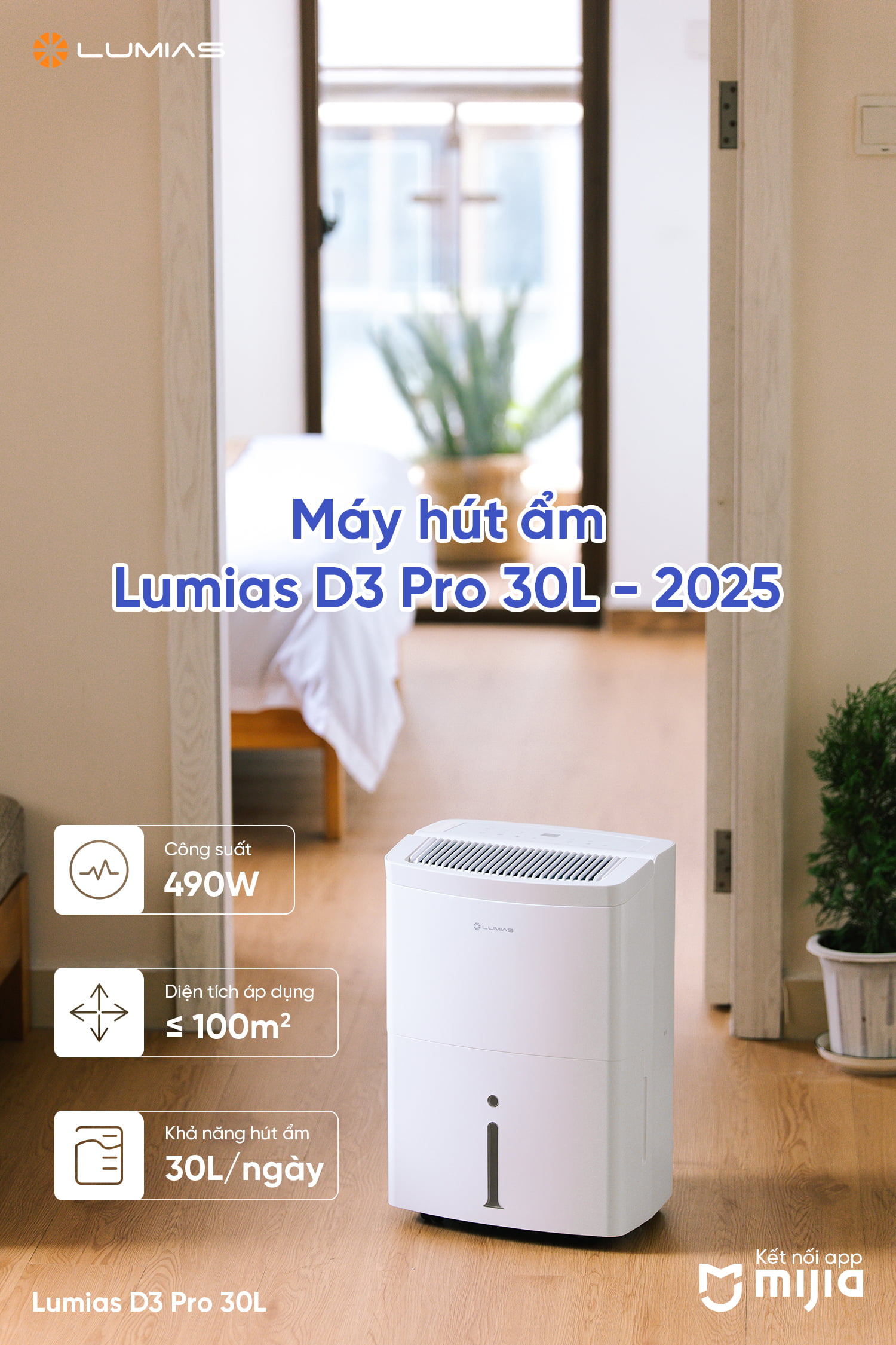 [Hàng chính hãng] Máy hút ẩm thông minh Lumias D3 Pro 30L