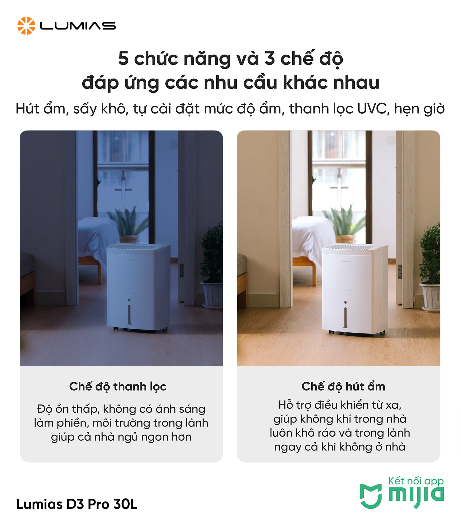[Hàng chính hãng] Máy hút ẩm thông minh Lumias D3 Pro 30L