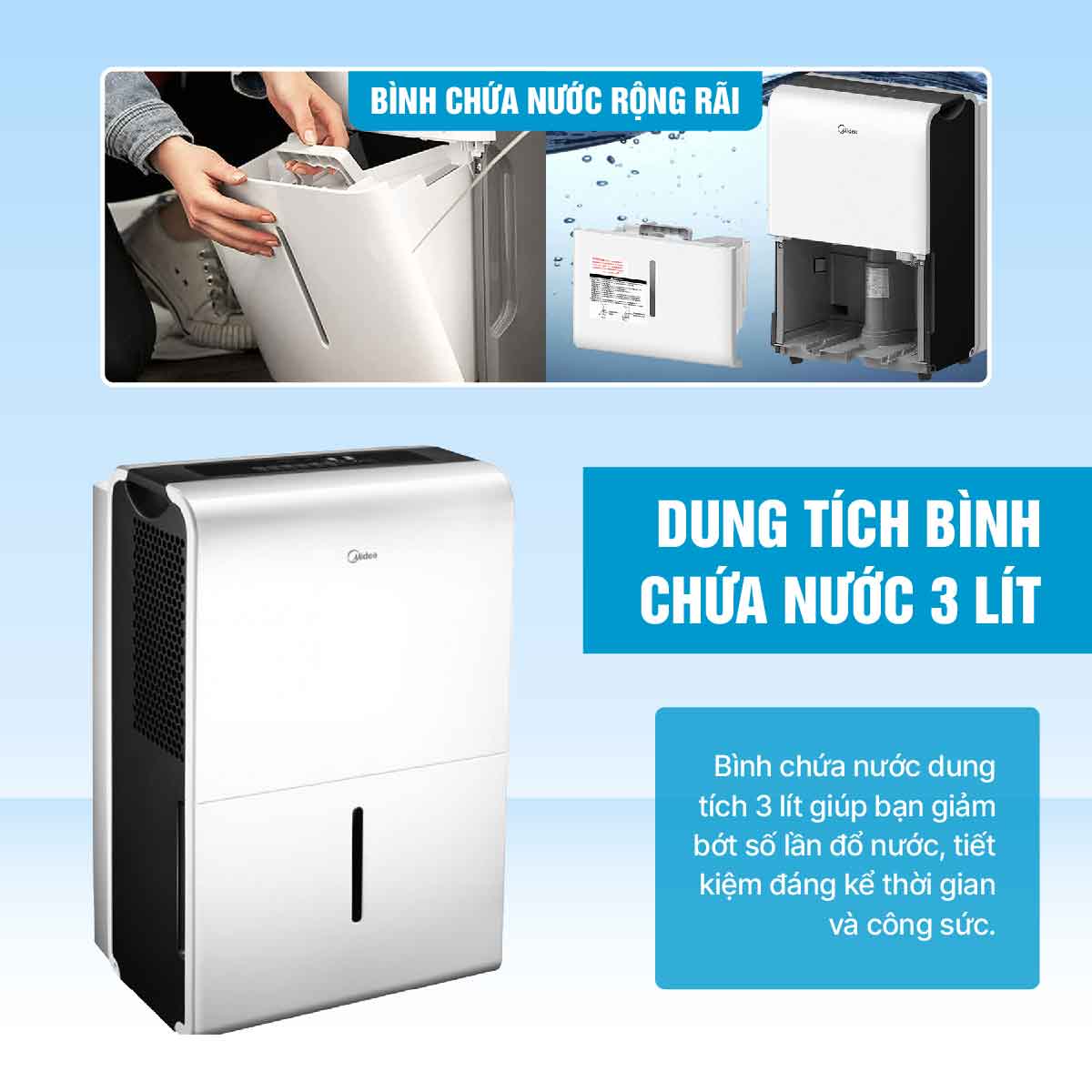 [HÀNG CHÍNH HÃNG] Máy hút ẩm lọc không khí Midea MDDP-30DEN7-QA3