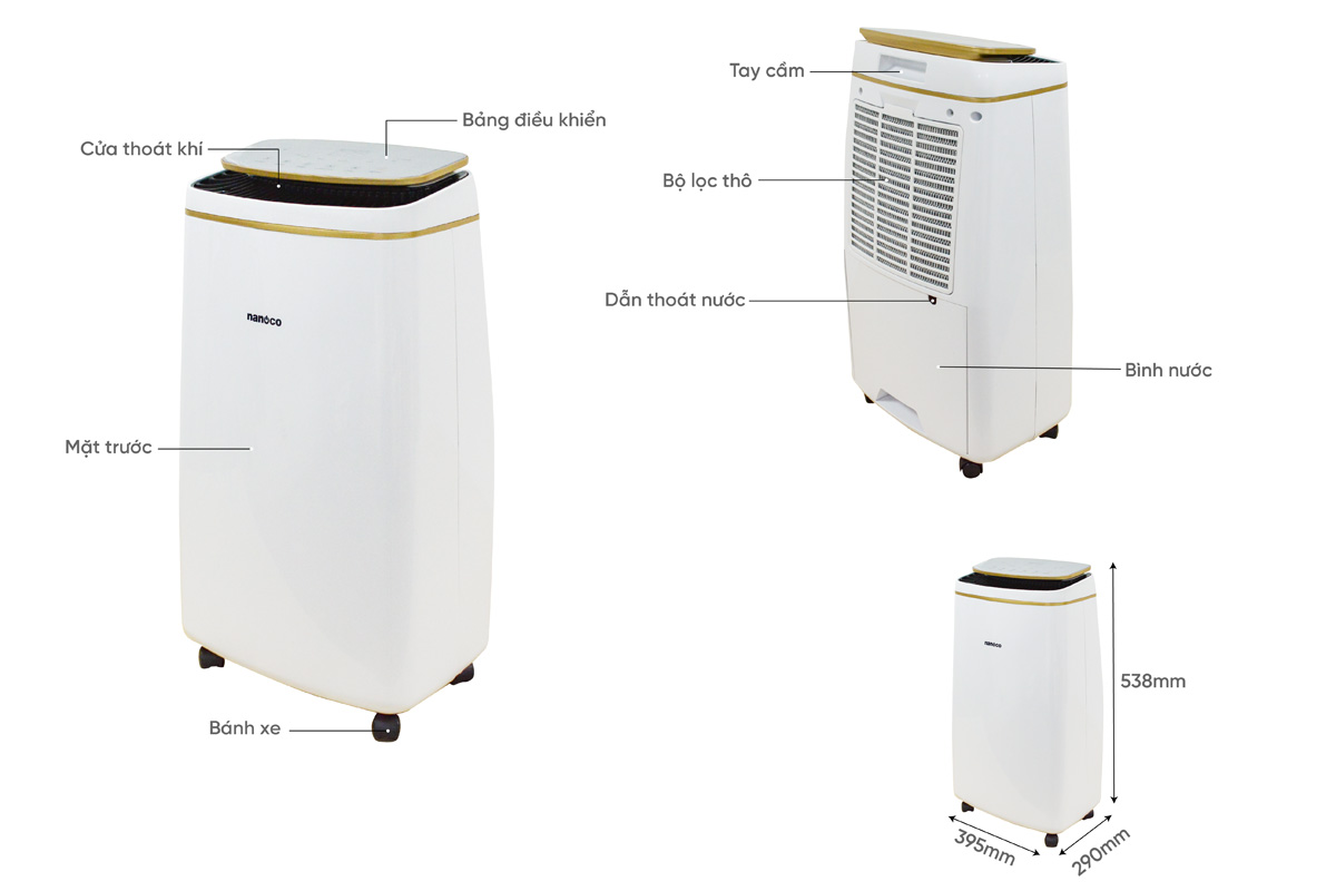 [HÀNG CHÍNH HÃNG] Máy Hút Ẩm Nanoco NDH102 10L/15m2