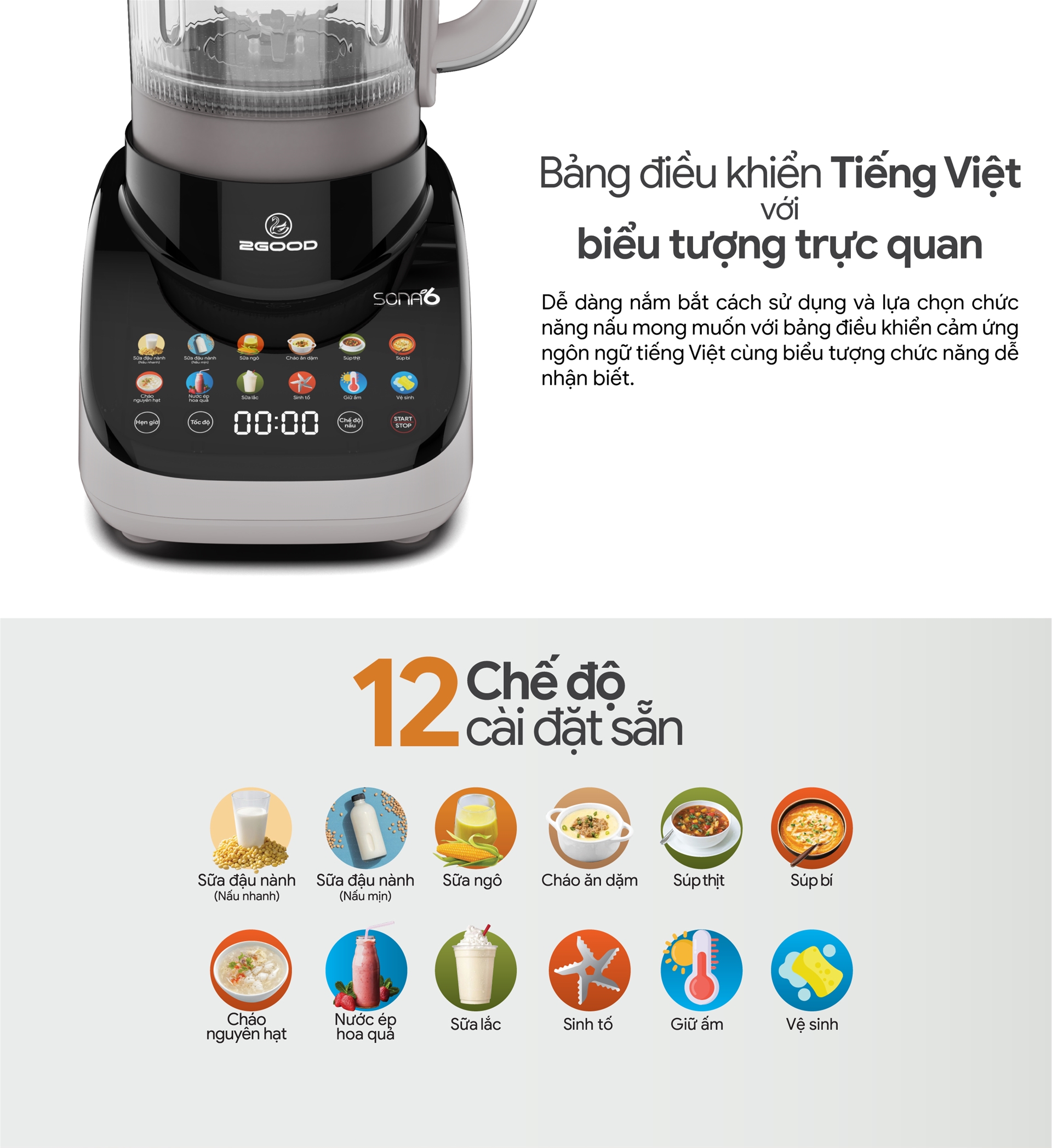 [GIẢM 40%] [HÀNG CHÍNH HÃNG] Máy Làm Sữa Hạt 2GOOD SONA 6 (1,8 Lít) / Nồi áp suất M2