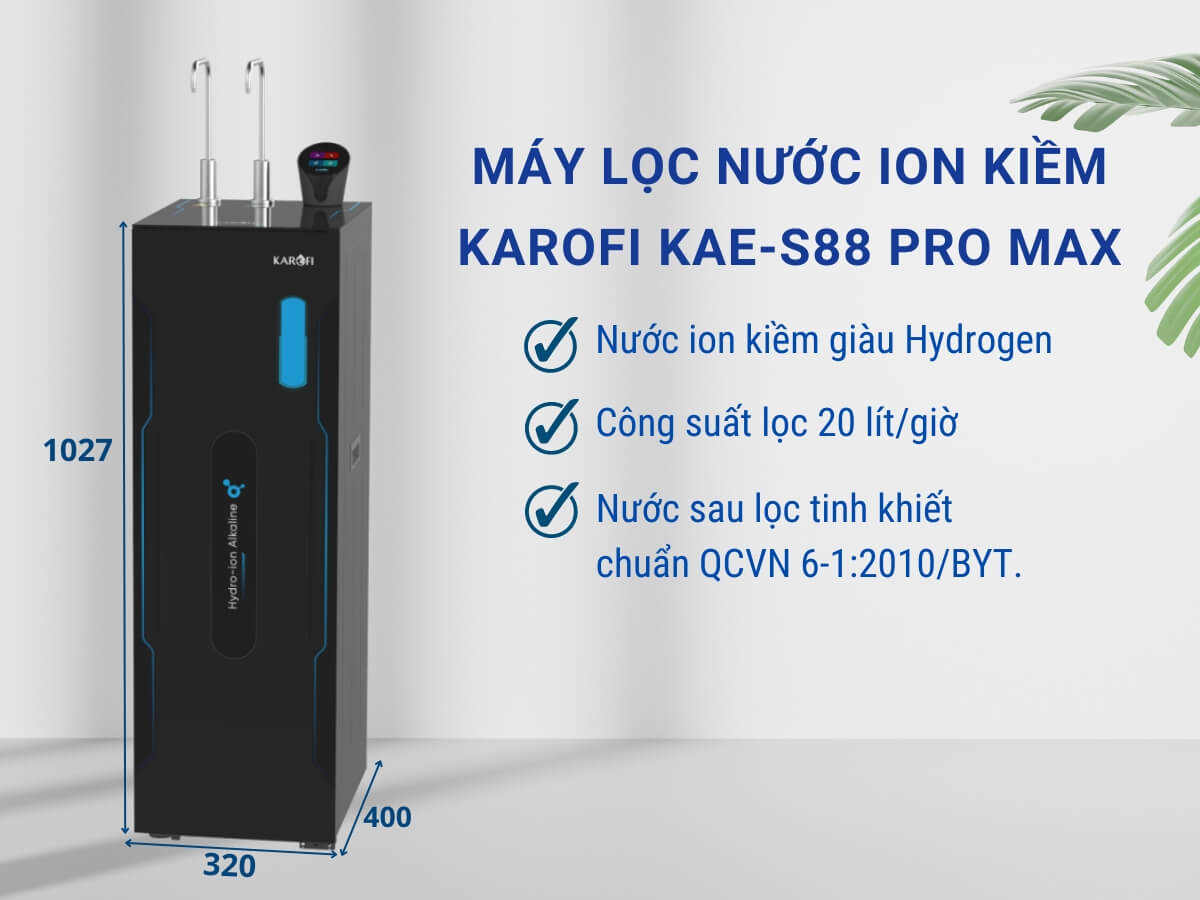 [HÀNG CHÍNH HÃNG] Máy lọc nước nóng lạnh Hydro-ion kiềm Karofi KAE-S88 PRO MAX