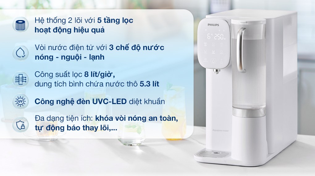 [Chính hãng] Máy lọc nước RO nóng nguội lạnh Philips ADD6912WH/74 2 lõi