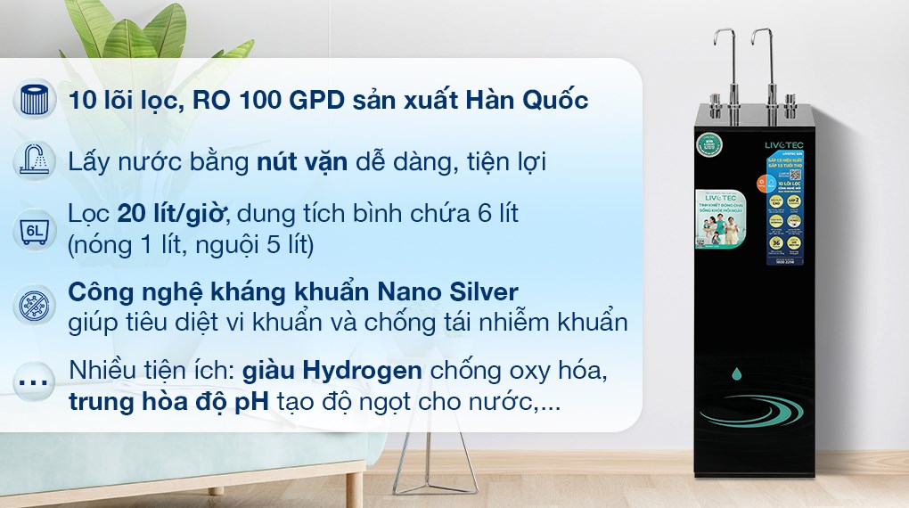 [HÀNG CHÍNH HÃNG] [KAROFI] Máy lọc nước RO nóng nguội Livotec 635 10 lõi
