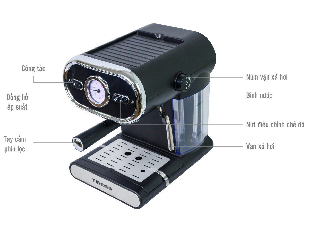 [HÀNG CHÍNH HÃNG] Máy pha cà phê Espresso Tiross TS-6211 (15 bar)/ TS-620 / TS- 621 800W