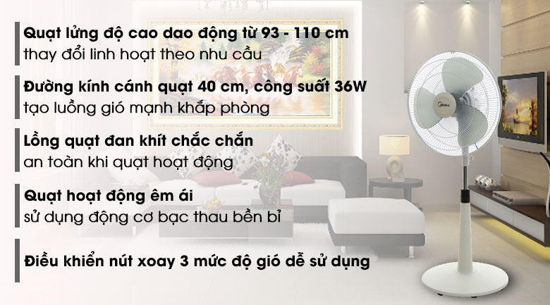 [Hàng chính hãng] Quạt lửng Midea FTS40-17VD, 36W, 3 mức gió, bạc thau