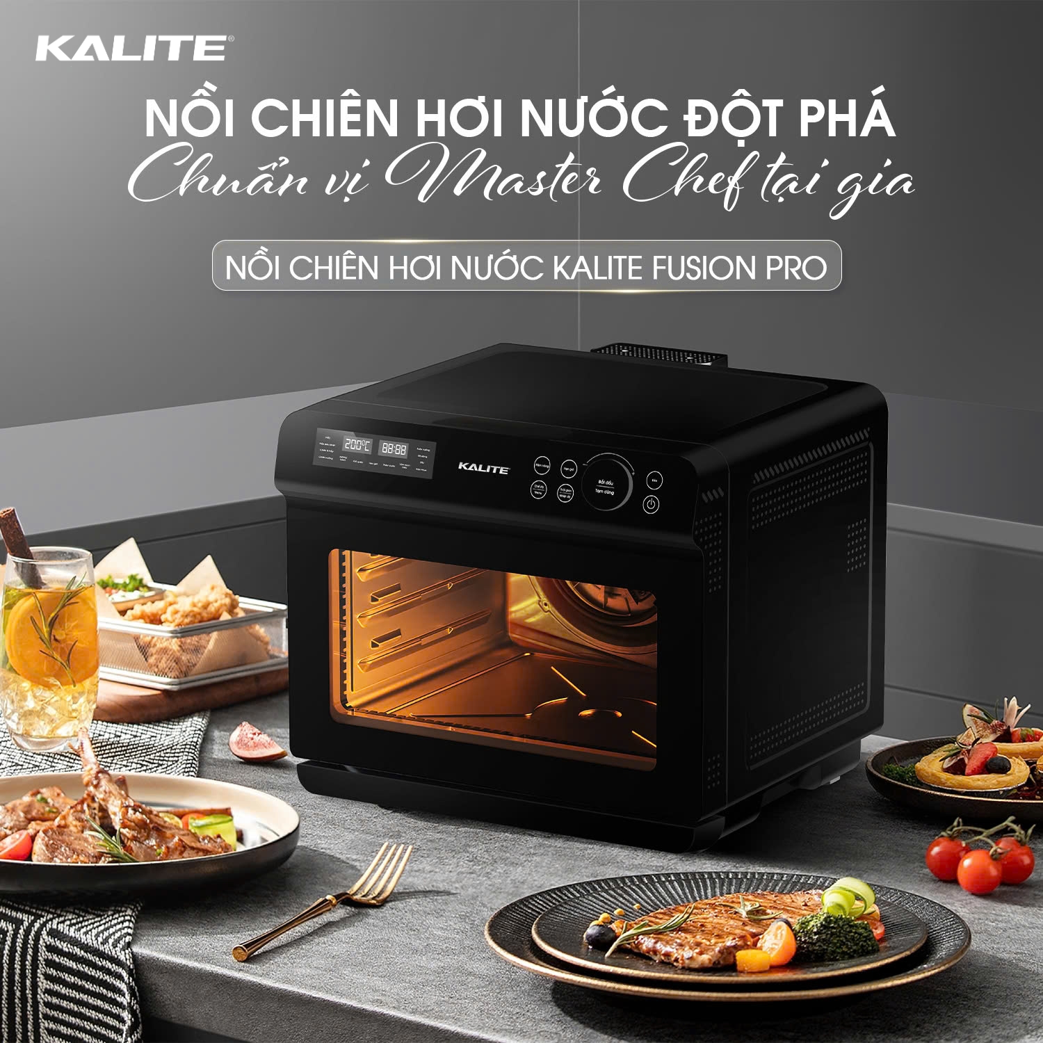 Nồi chiên hơi nước KALITE STEAM FUSION PRO, 4in1 chiên, hấp, nướng, rã đông, 20 lít
