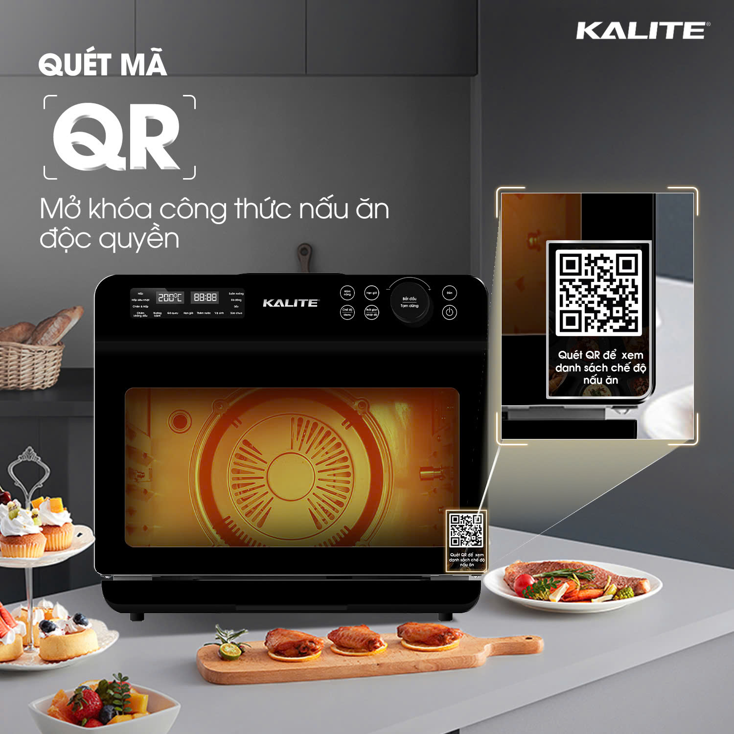 Nồi chiên hơi nước KALITE STEAM FUSION PRO, 4in1 chiên, hấp, nướng, rã đông, 20 lít