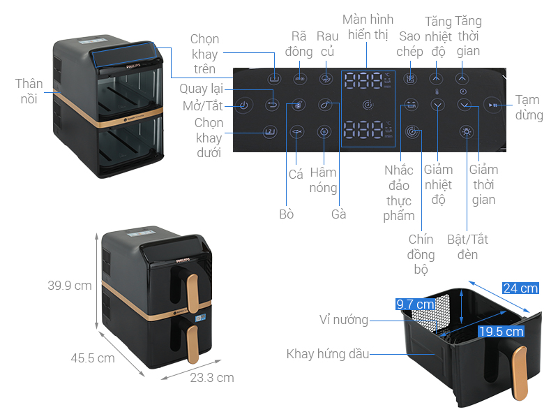 Nồi chiên không dầu Philips 10 lít NA462/70 (Hàng chính hãng)