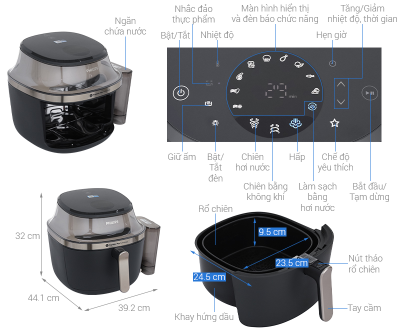 [GIẢM 30%] Nồi chiên không dầu + Hấp Philips 7.2 lít NA543/00