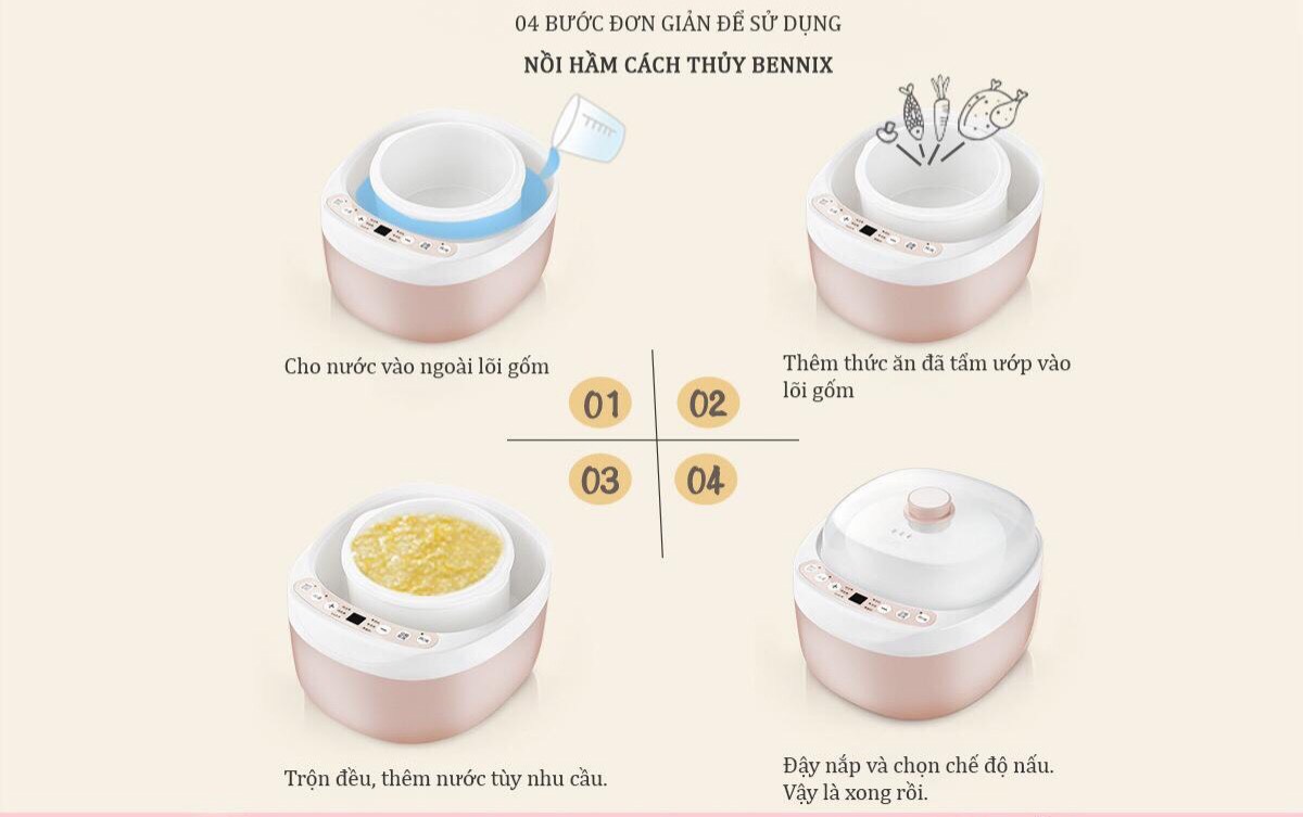 [HÀNG CHÍNH HÃNG] Nồi nấu chậm, chưng yến Bennix 1lit BN-100A