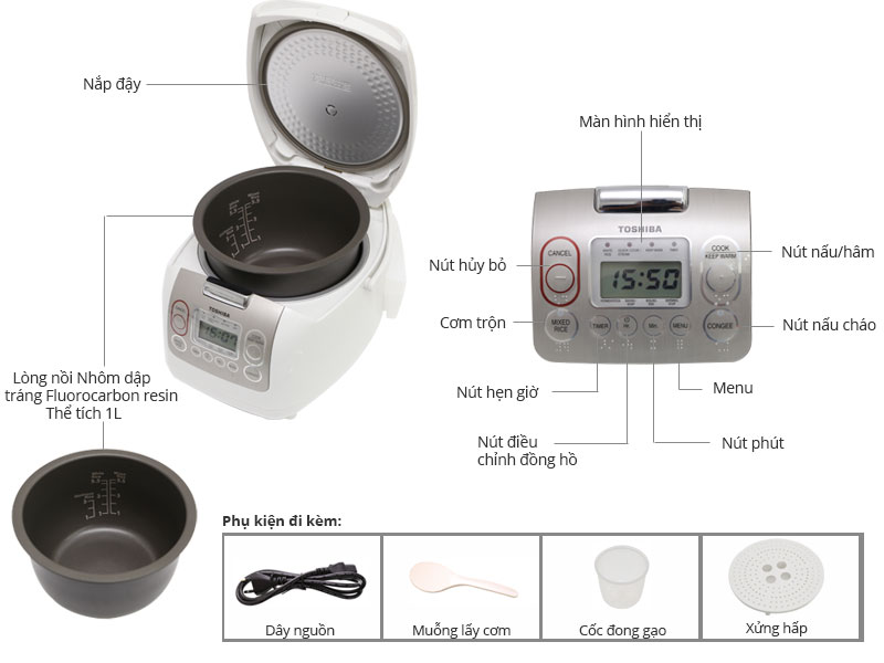 [CHÍNH HÃNG] Nồi cơm điện Toshiba RC-10NMF 1L