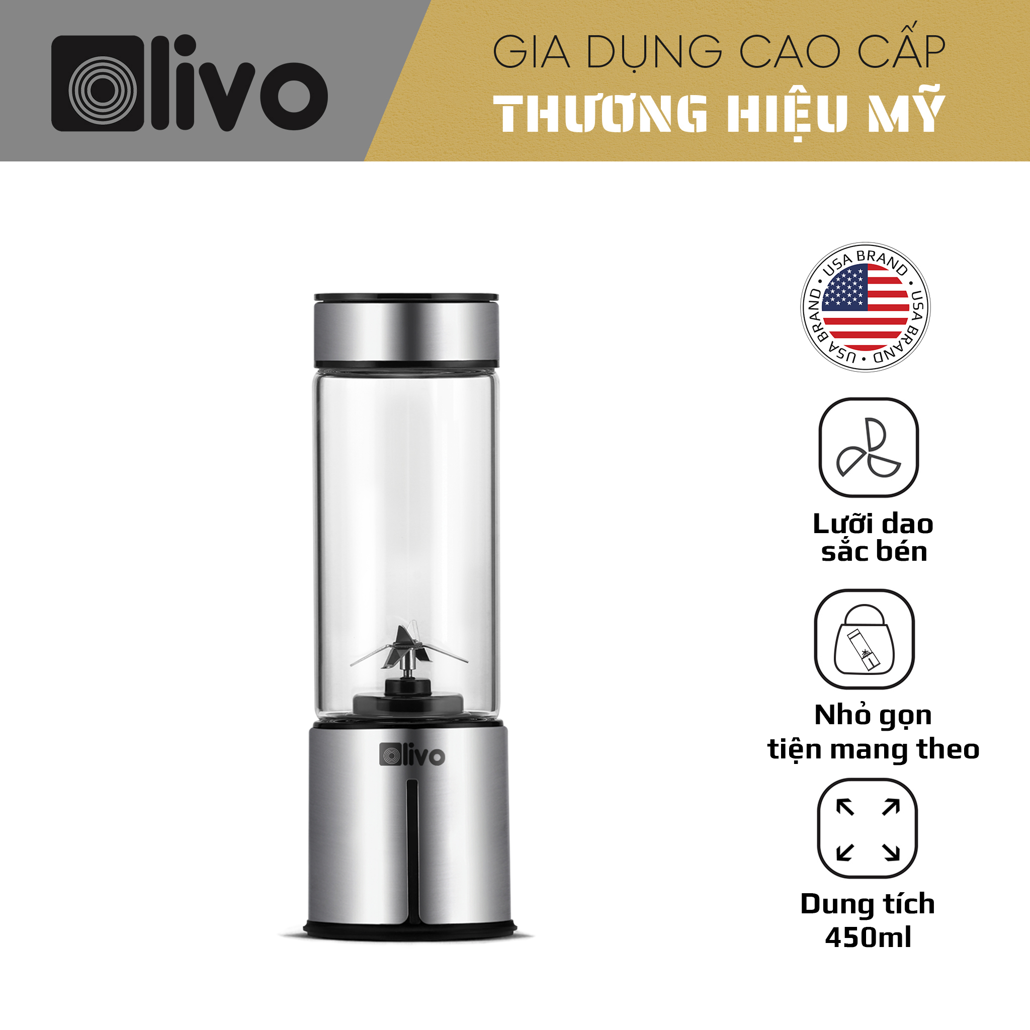 [GIẢM 20%] [HÀNG CHÍNH HÃNG] MÁY XAY SINH TỐ CẦM TAY MINI OLIVO PB01