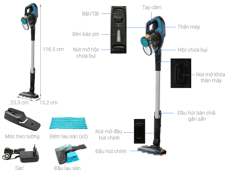 [HÀNG CHÍNH HÃNG] Máy hút bụi không dây Philips FC6728