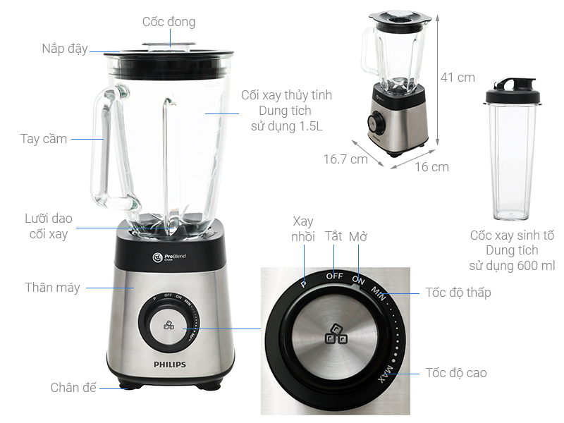 MÁY XAY SINH TỐ PHILIPS HR3573/90 CÔNG SUẤT 1000W