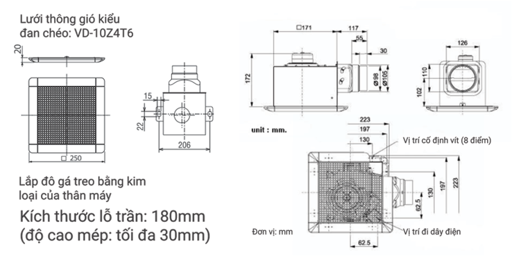 [HÀNG CHÍNH HÃNG] Quạt hút âm trần nối ống Mitsubishi VD-10Z4T6 / VD-10Z4T7 / VD-10Z4T8