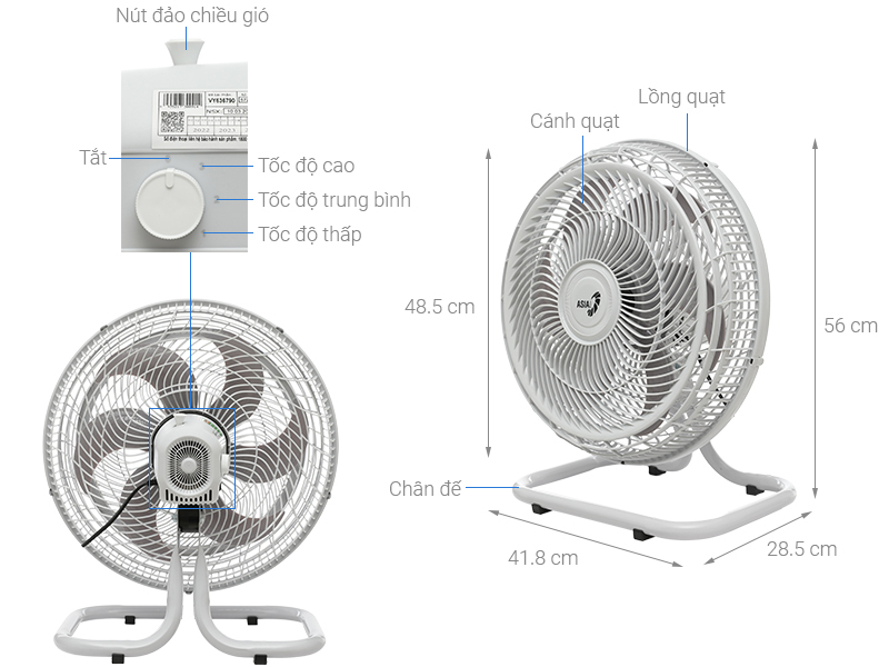 [HÀNG CHÍNH HÃNG] QUẠT SÀN ASIA TURBO PLUS VY636791 XÁM VÀ VY636891 ĐEN- 90W