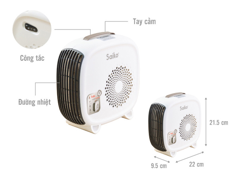 {HÀNG CHÍNH HÃNG} Máy Sưởi Mini Saiko PTC-2000 (2000W)