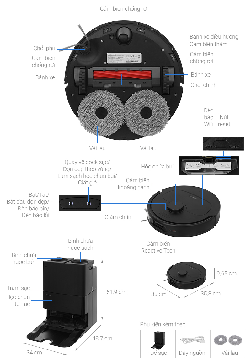 [HÀNG CHÍNH HÃNG] Robot hút bụi lau nhà Roborock QR 798 - Roborock QR798 Đen/ trắng