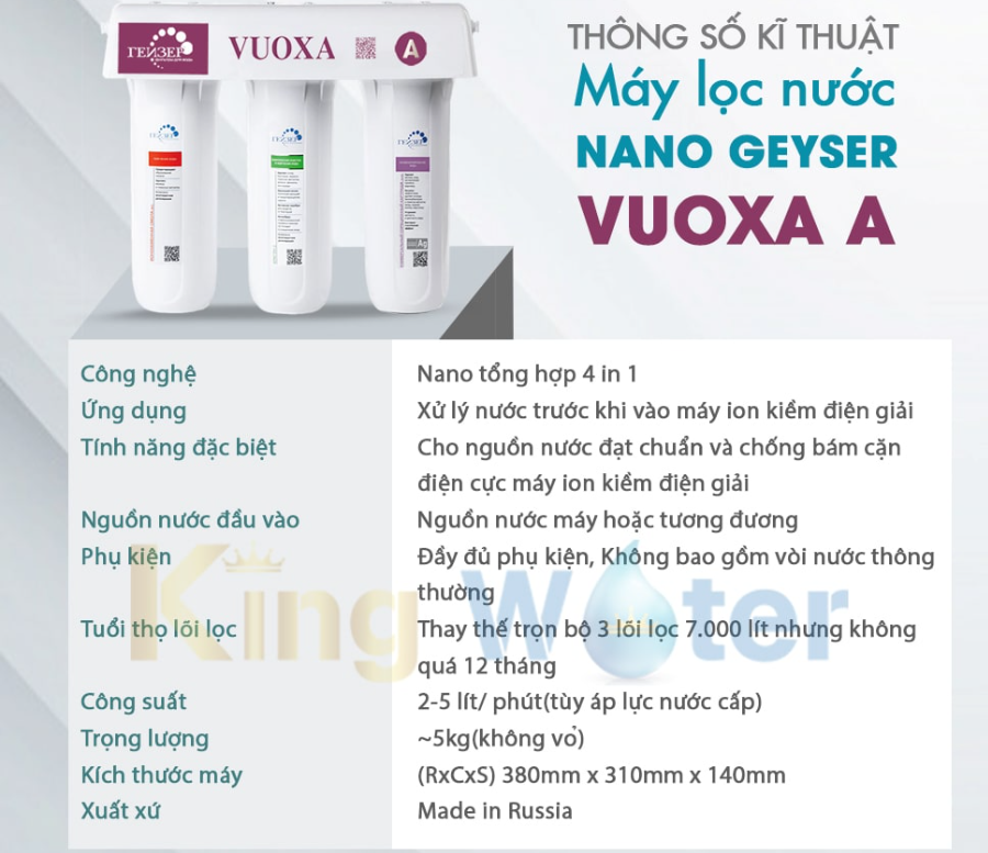 [HÀNG CHÍNH HÃNG] MÁY LỌC NƯỚC GEYSER VUOXA A – BỘ TIỀN XỬ LÝ NƯỚC HOÀN HẢO CHO MÁY ION KIỀM
