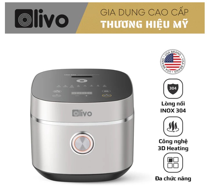 [GIẢM 30%] [HÀNG CHÍNH HÃNG] Nồi Cơm Điện OLIVO RC86 – Lòng Nồi INOX 304 Chống Dính- tặng xửng hấp