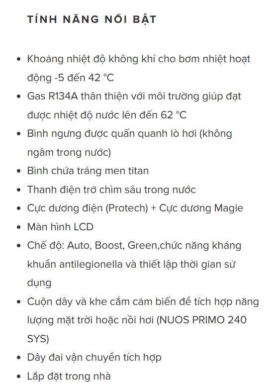 Máy nước nóng bơm nhiệt dân dụng NOUS PRIMO 240 HC Heat pump Ariston