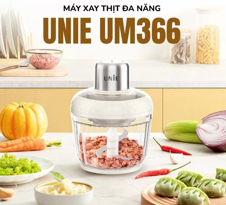 Máy xay thịt UNIE UM366 dung tích 2,5L, 2 cối xay thủy tinh, đánh ruốc, bóc tỏi tiện lợi