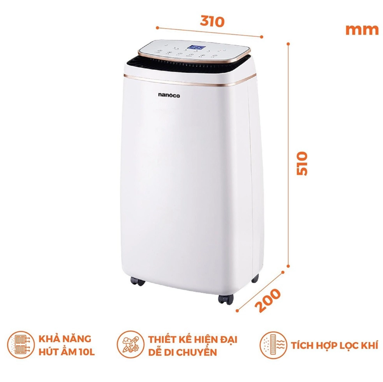[HÀNG CHÍNH HÃNG] Máy Hút Ẩm Nanoco NDH102 10L/15m2