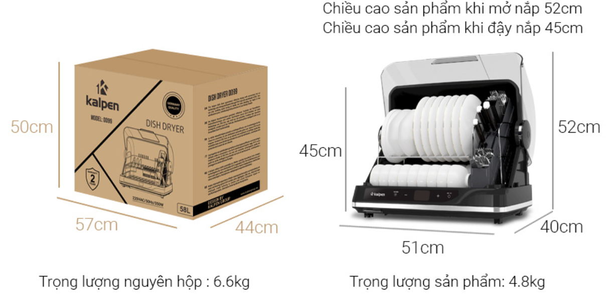[GIẢM 30%] {HÀNG CHÍNH HÃNG} Máy sấy bát 58L diệt khuẩn UV Kalpen DD99
