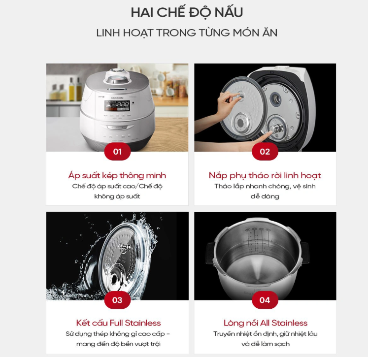 Nồi cơm điện cao tần áp suất kép Cuckoo CRP-FHTAS1010FW 1.8L (Lòng Inox)