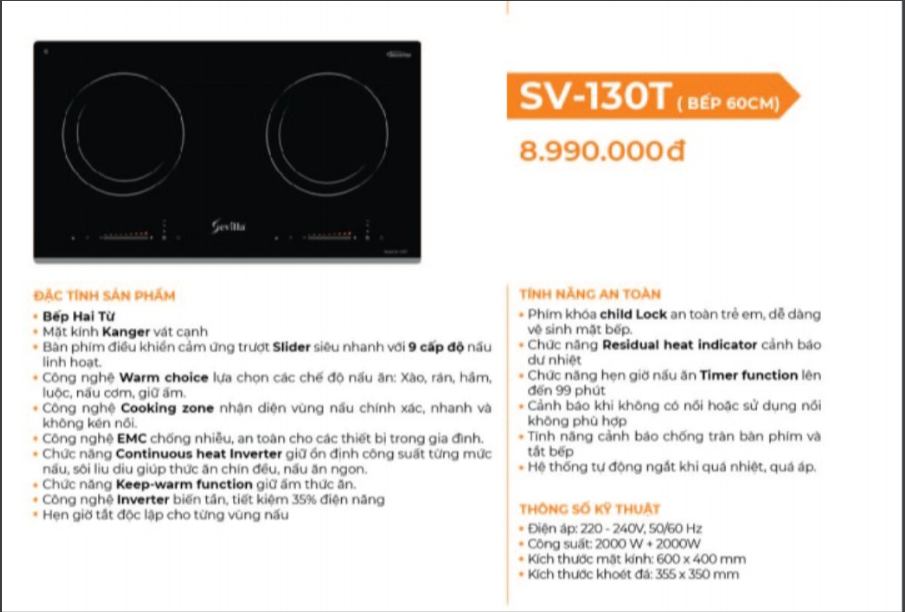 [HÀNG CHÍNH HÃNG] Bếp từ đôi Sevila SV-130T